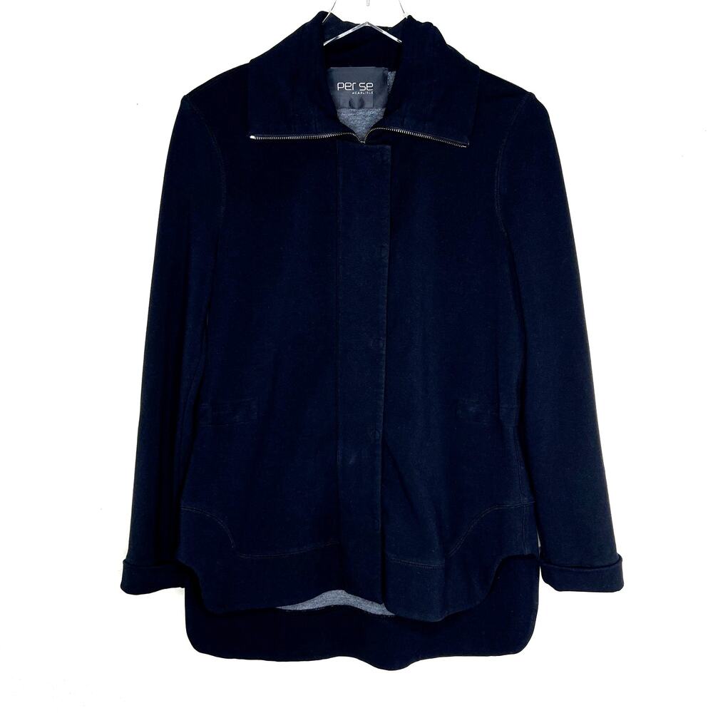 Per Se by Carlisle Black Zip Up Casual Athletic Jacket Cinch Waist 6